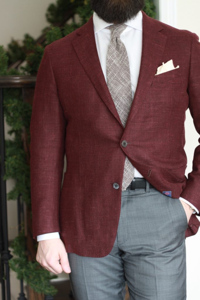 Inspiration the bold sport coat burgundy wool silk linen