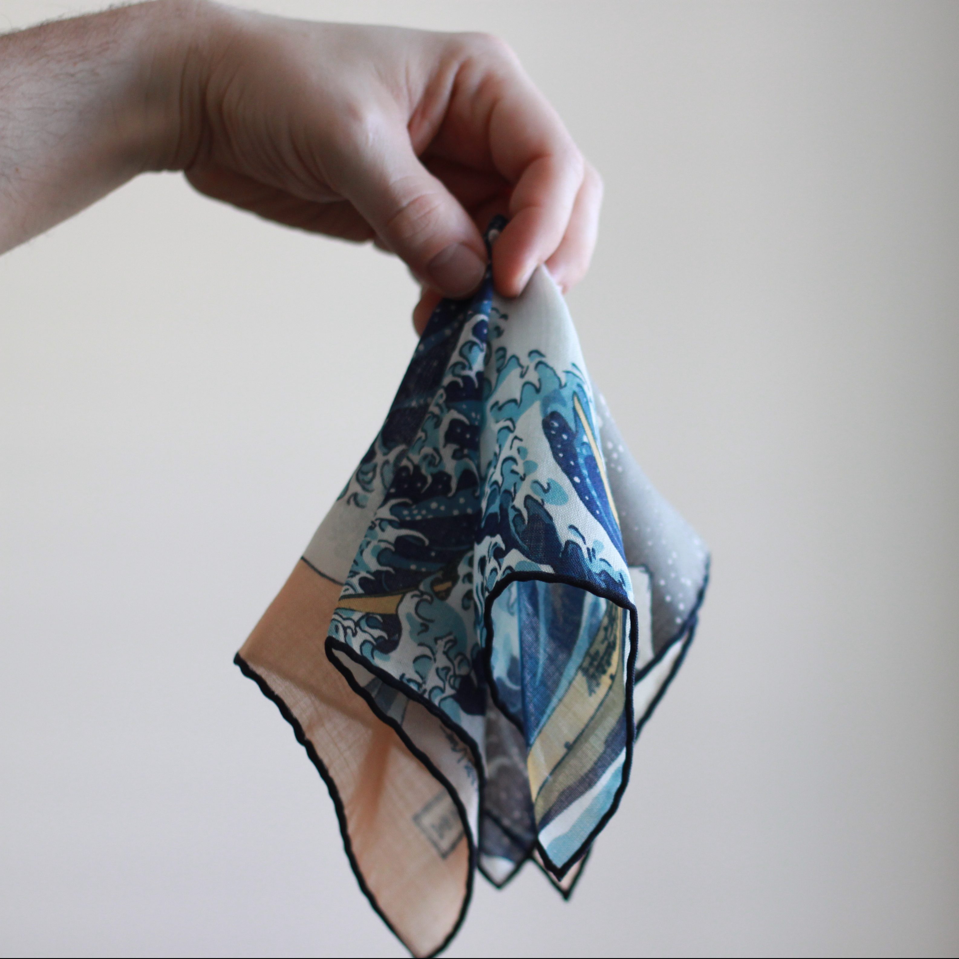 kent wang, great wave, pocket square, wool silk blend