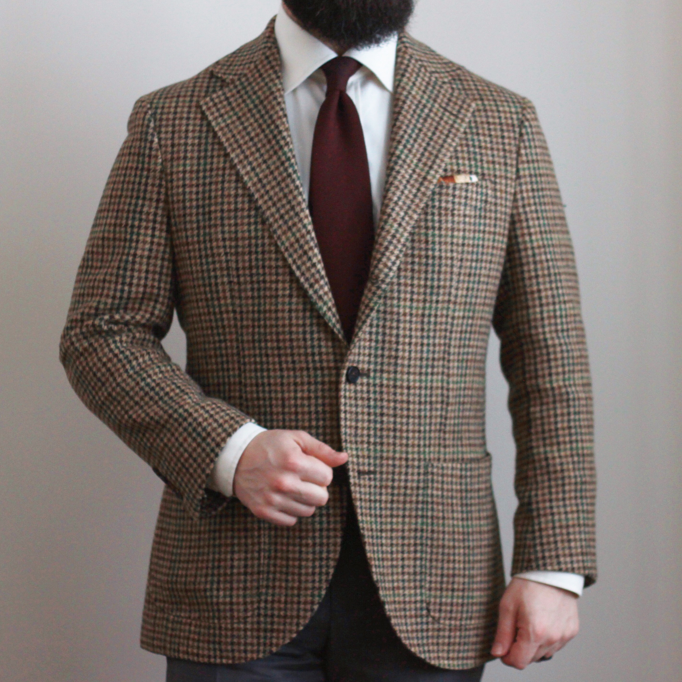 Brown Tweed Sport Coat Outfit Idea With Navy Pants & OCBD