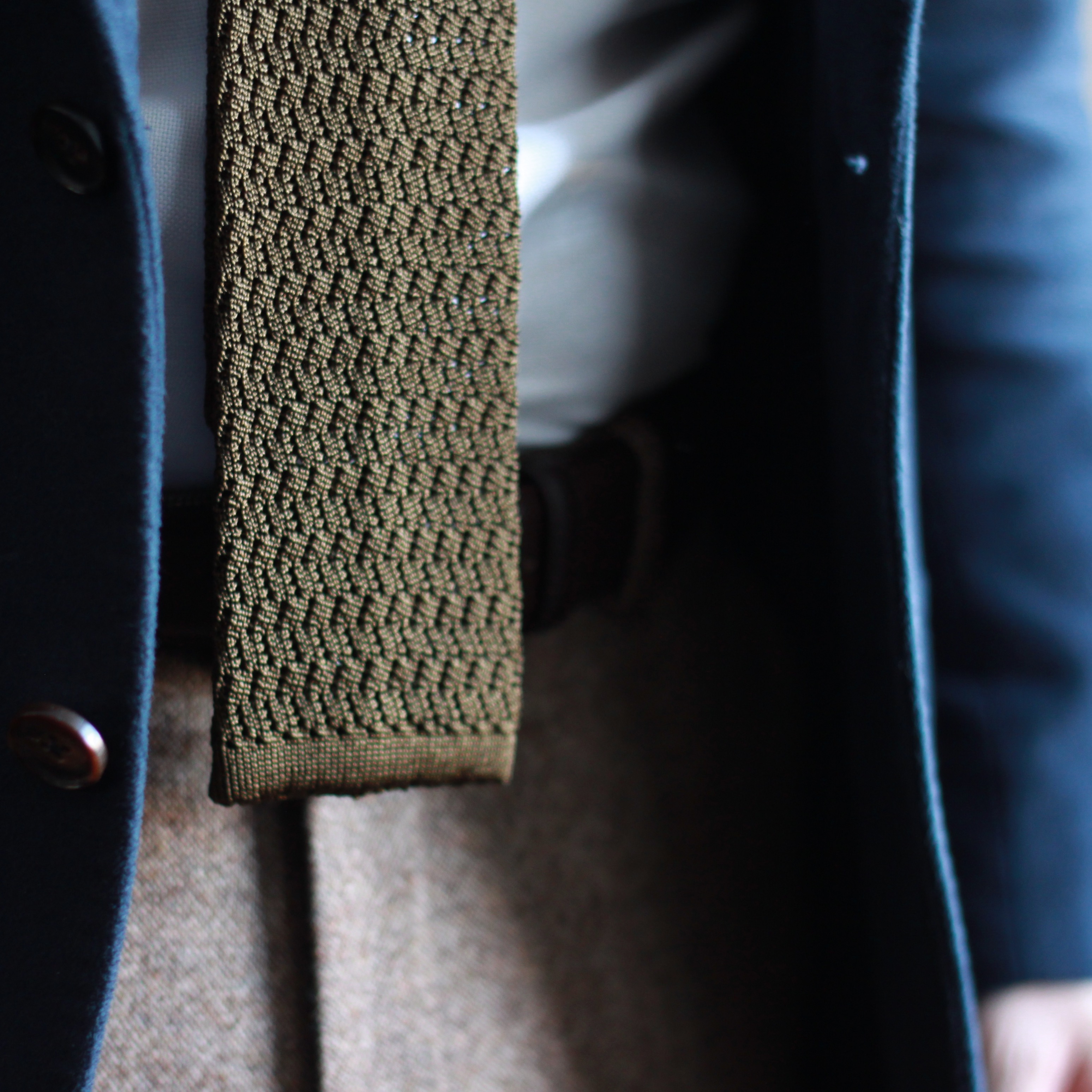 olive, zig zag knit, silk knit, knit tie, oxford rowe, navy moleskin, odd jacket, sport coat