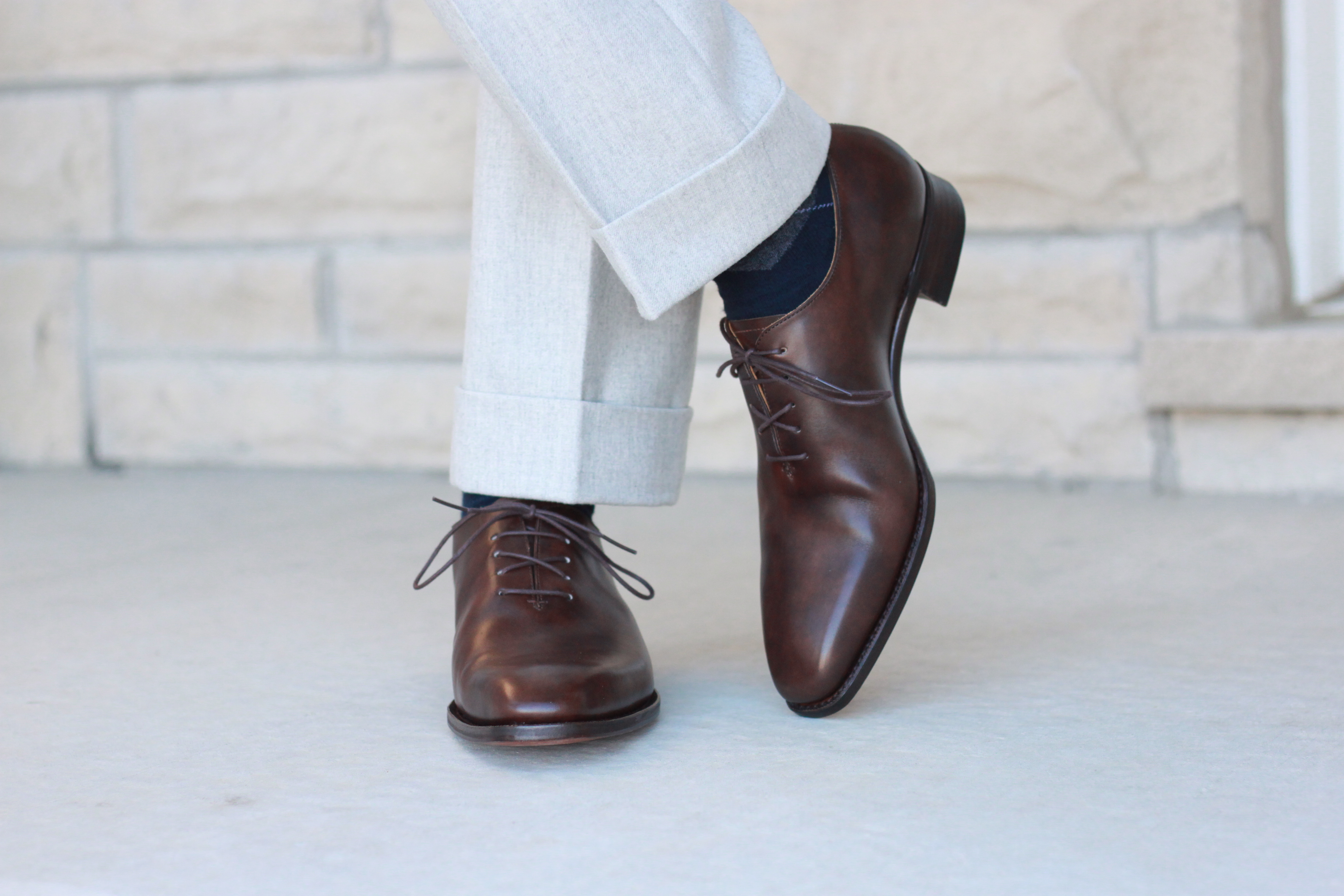 handgrade, wholecut, kent wang wholecut, dress shoes, flannel trousers