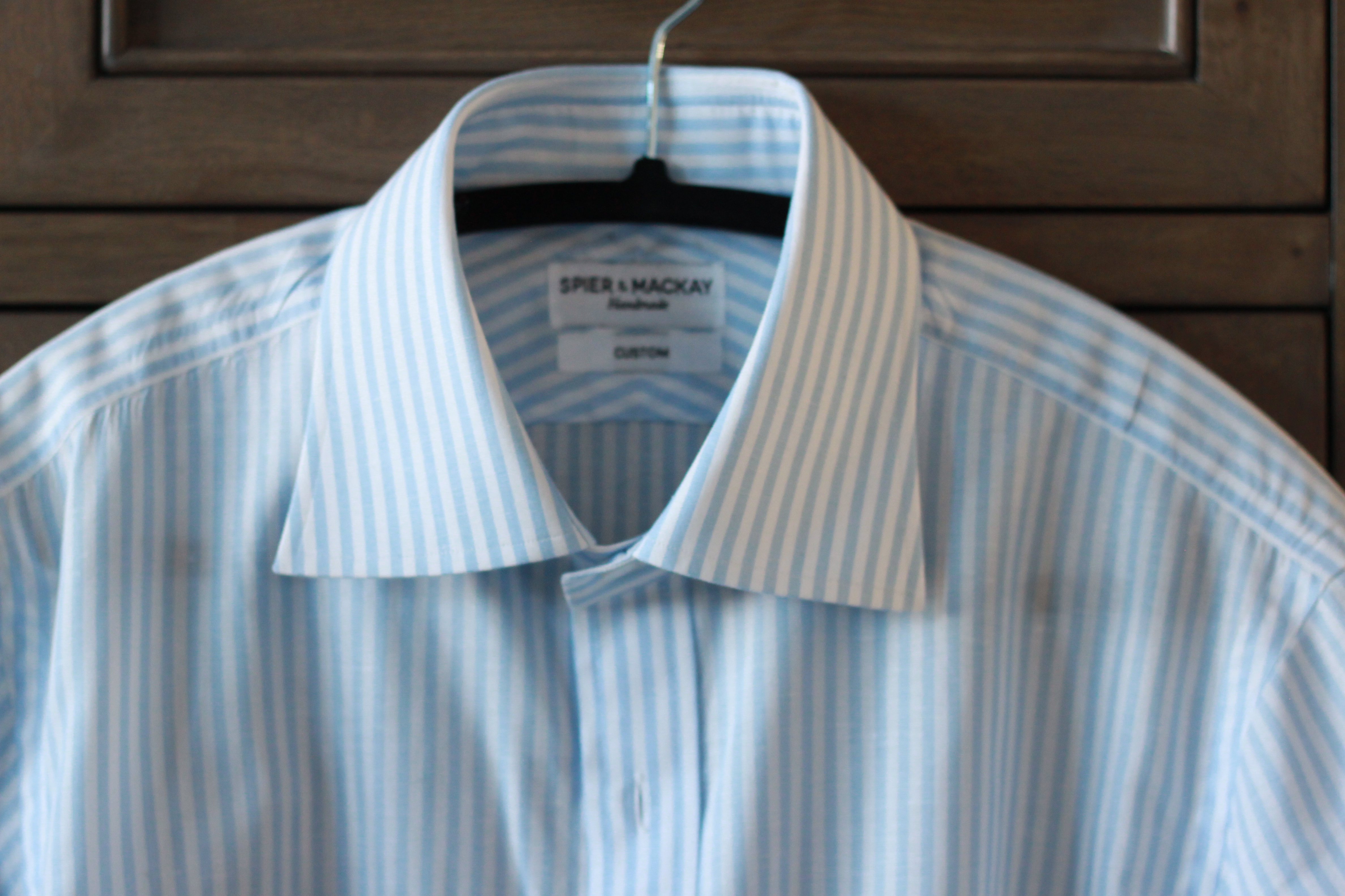 light blue striped dress shirt, dress shirt, oban stripe, semi-spread collar, dress shirt collection