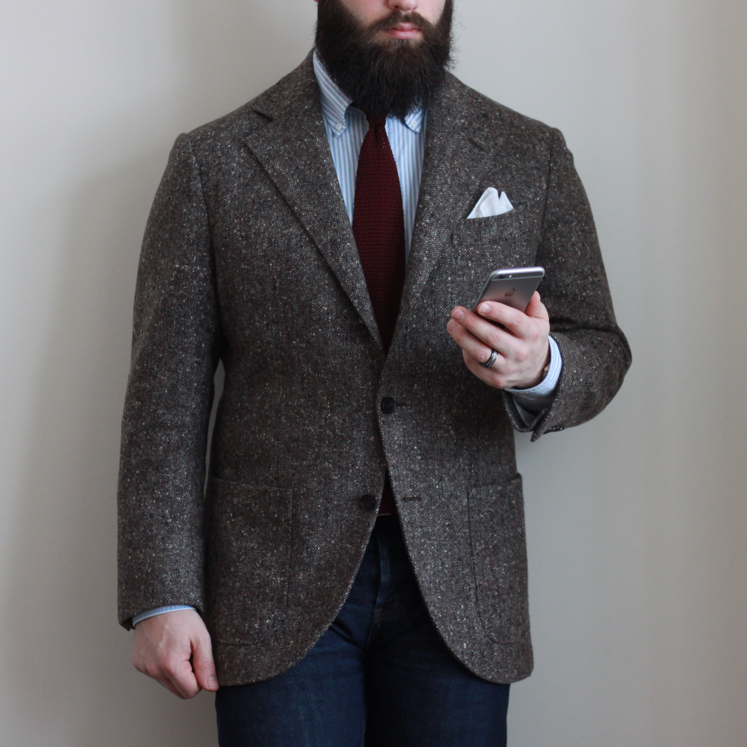 tweed, denim, knit tie, what i wore, sport coat, odd jacket, instagram pose, photography