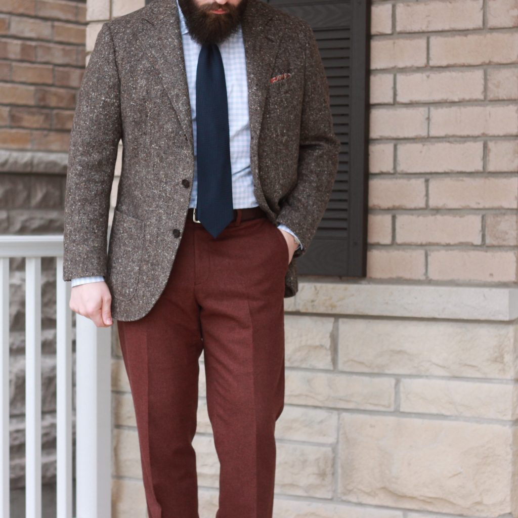 donegal, donegal tweed, sport coat, burgundy flannel trousers, navy grenadine, classic menswear, outfit