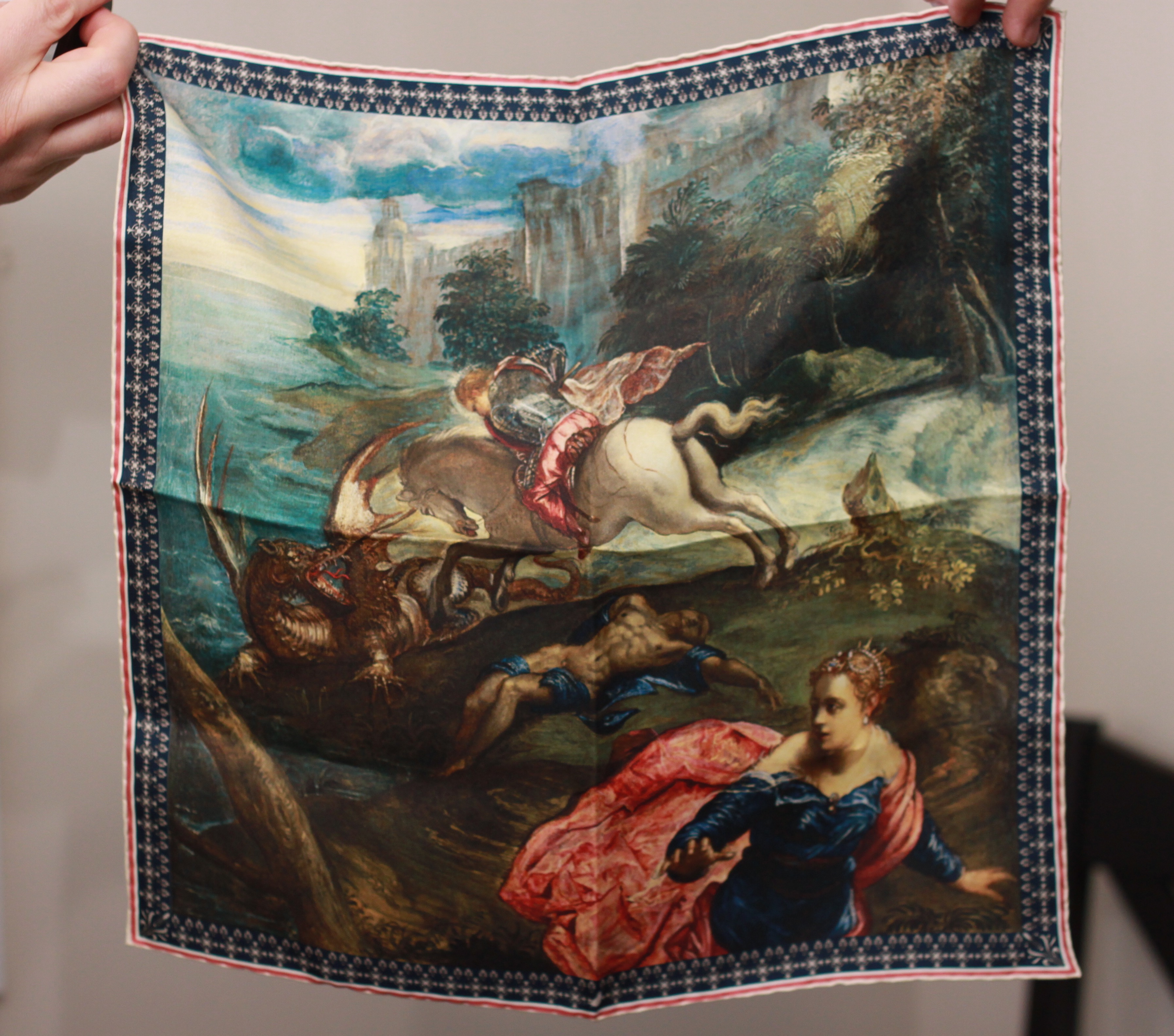 rampley & co, rampley & co pocket square, pocket square, national gallery collection, menswear, fine art, st. george and the dragon,