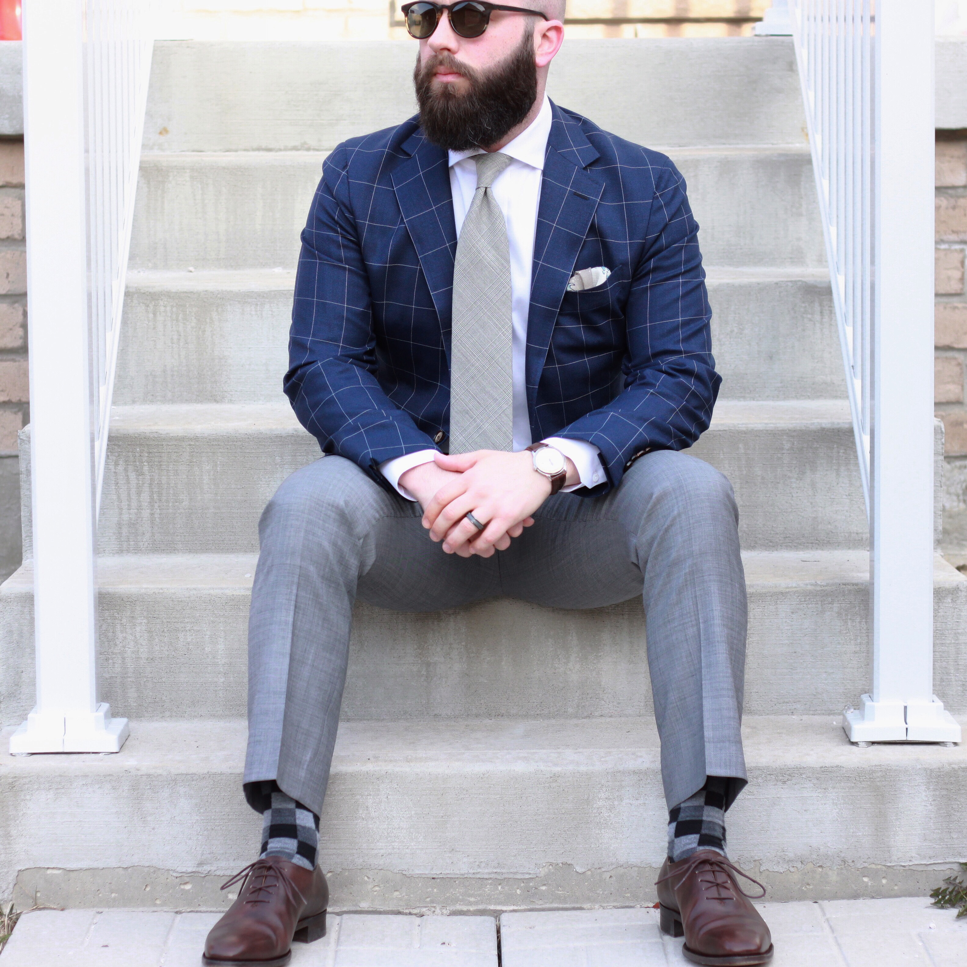 what i wore, suit separates, windowpane, wholecuts, sunglasses, kent wang, spier mackay