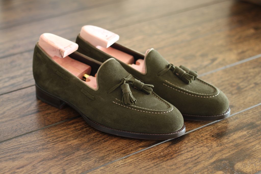 cavour loafers, cavour, tassel loafers, green suede, goodyear welted, rakish, reviewed, after the suit
